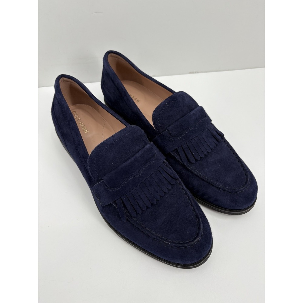Cole Haan Women's Grand 360 Stassi Suede Navy Blue Kiltie Penny Loafers, 9B, NEW